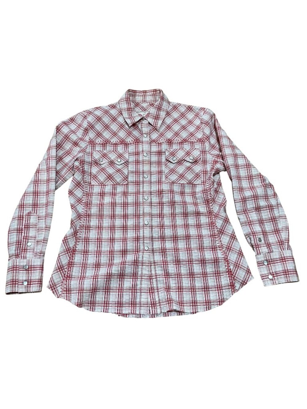 Vtg Authentic Cabi Wild West Wear Plaid Pearl Snap Shirt M Red White Western